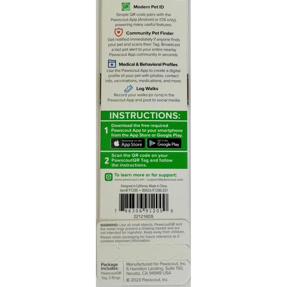 Pawscout The Smart Pet Tag QR Code ID Modern Pet Tracker App Black 91200